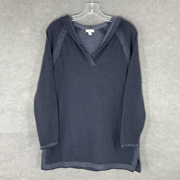 J. Jill Sweater Women‎ Sz S Blue Cotton Blend Pullover Knit Hoodie Athleisure - Picture 1 of 13
